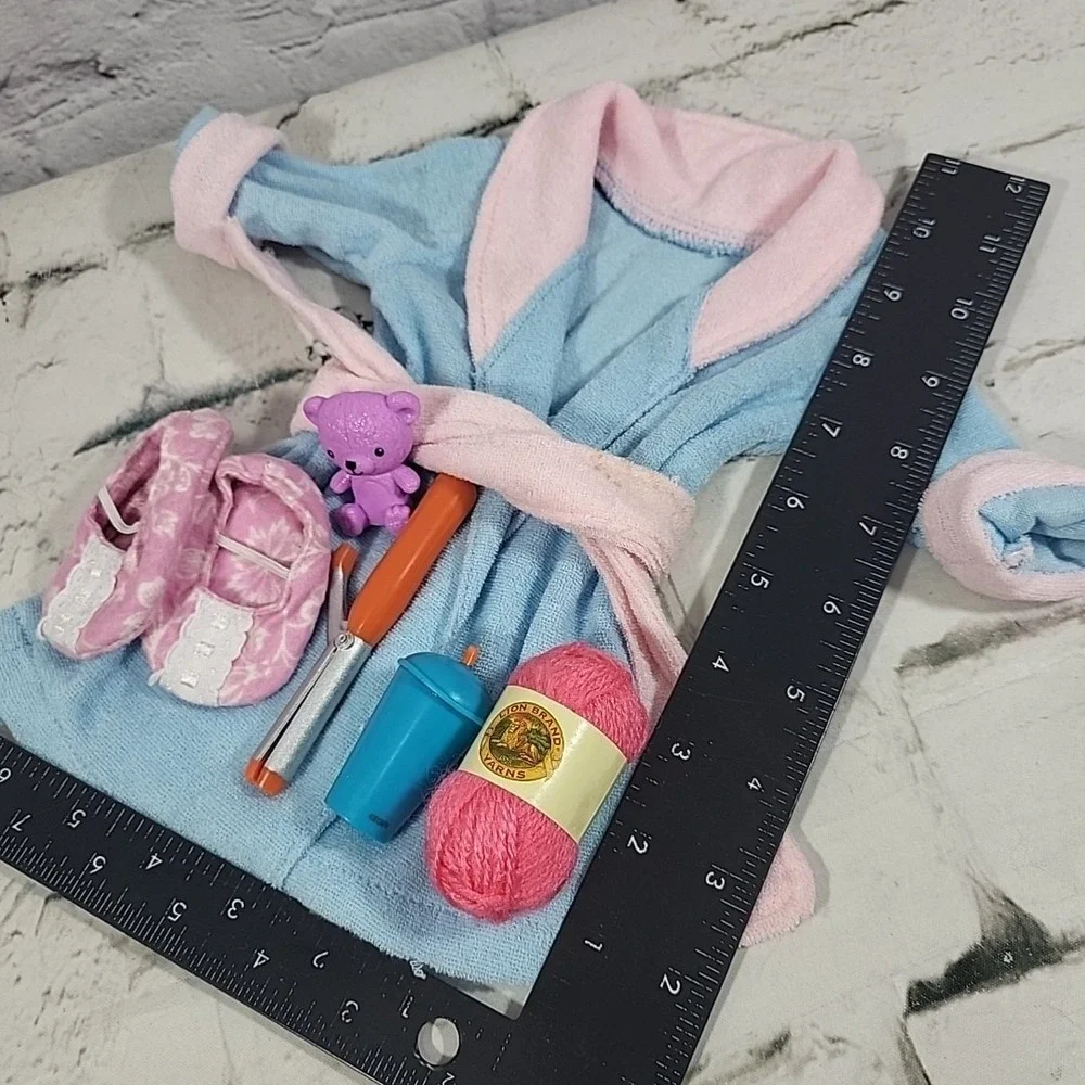 Our Generation Doll Accessories Lot Bathrobe Slippers Yarn Curling Iron Nightime